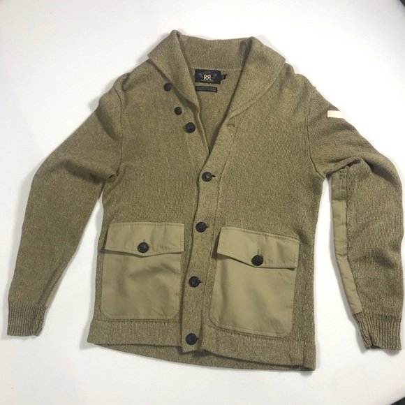 Ralph Lauren Double RL Other - RRL Double Ralph Lauren 1930’s Men’s Army Green Knit Shawl Cardigan Sweater